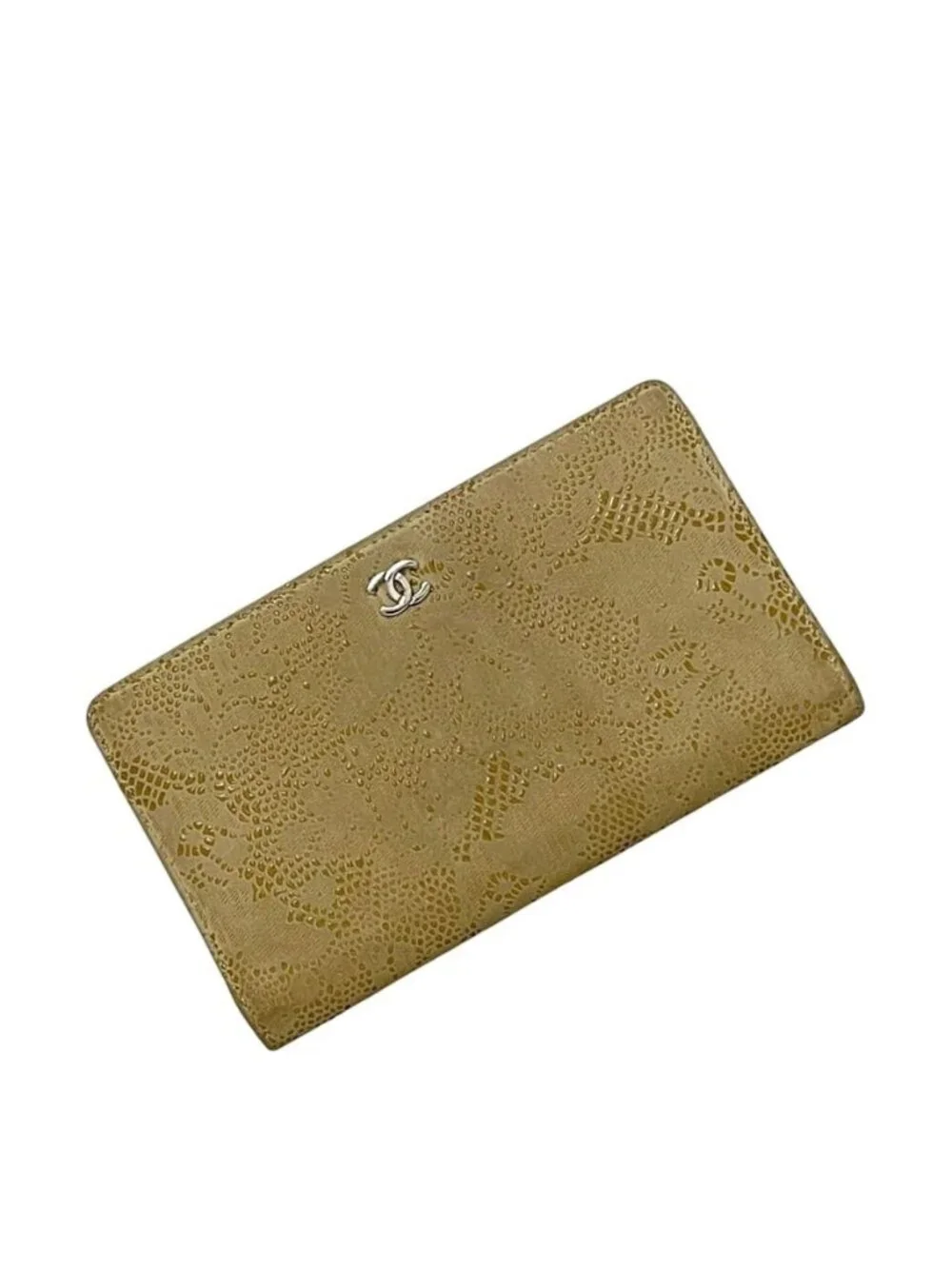 Chanel Bifold Wallet Beige Lace Ismore Ghost Skin CC Logo Folding